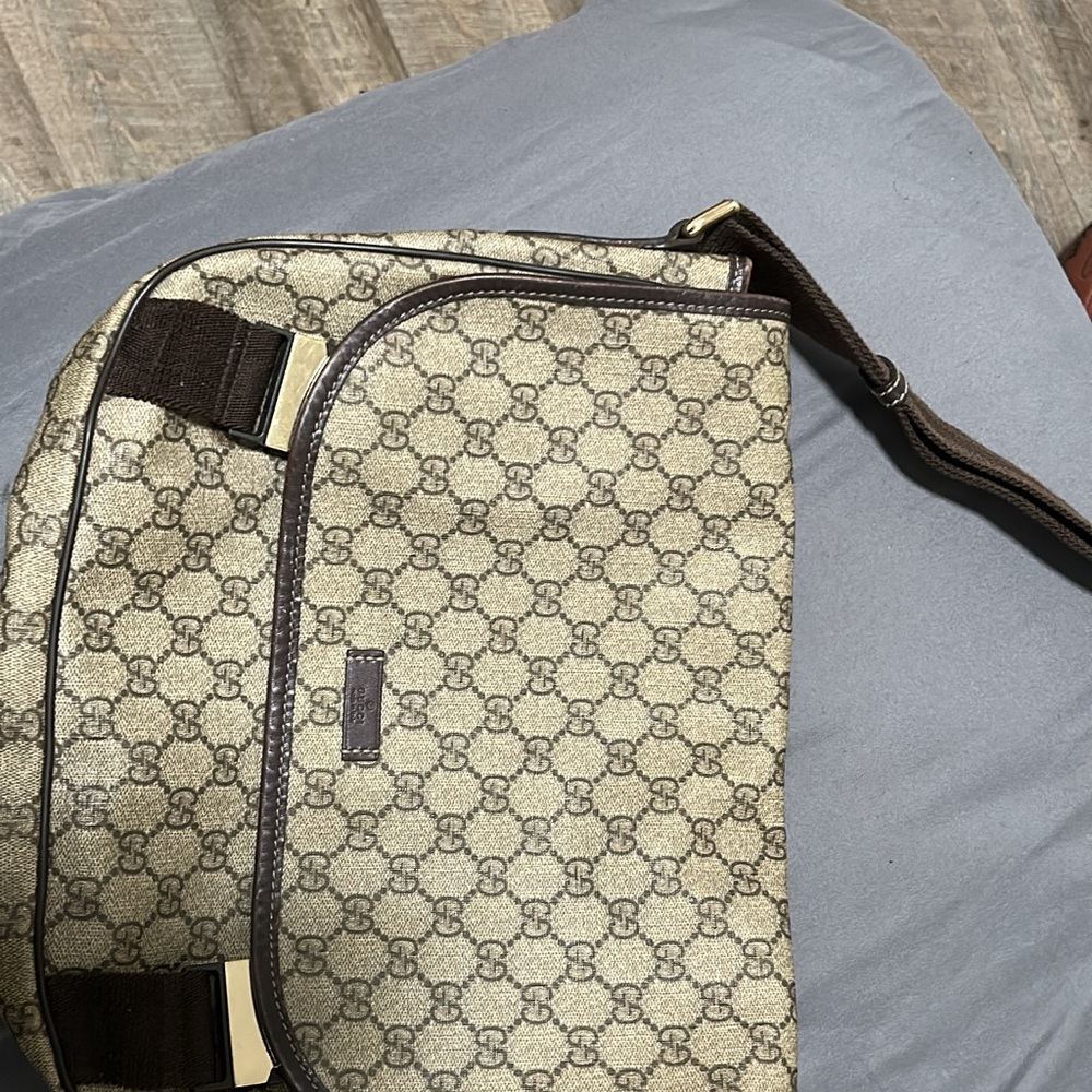Gucci Cream and Brown Messenger Bag with Interlocking G Logo